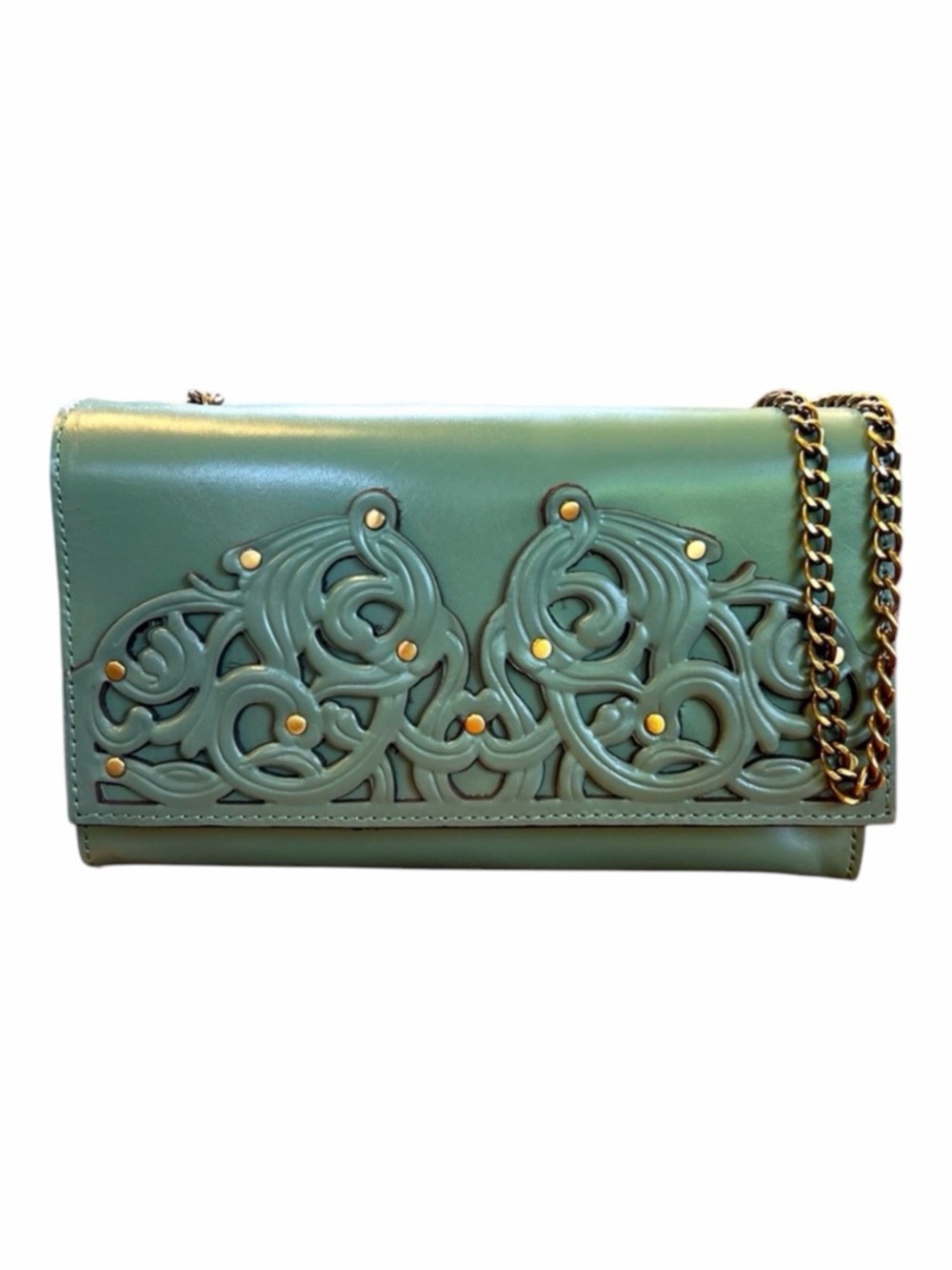 Patricia Nash Filagree Giada Leather Crossbody Shoulder Sage Green Tooled